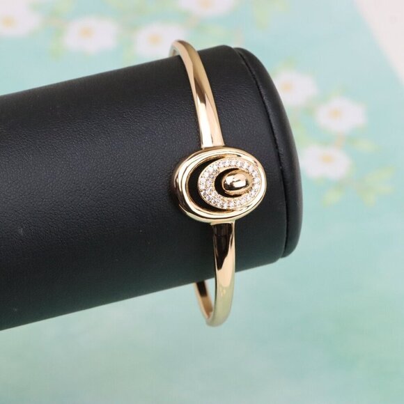 Elegant Rose Gold Bangle with Crystal Halo Oval Accent Design, XPBL0517 - Picture 8 of 12